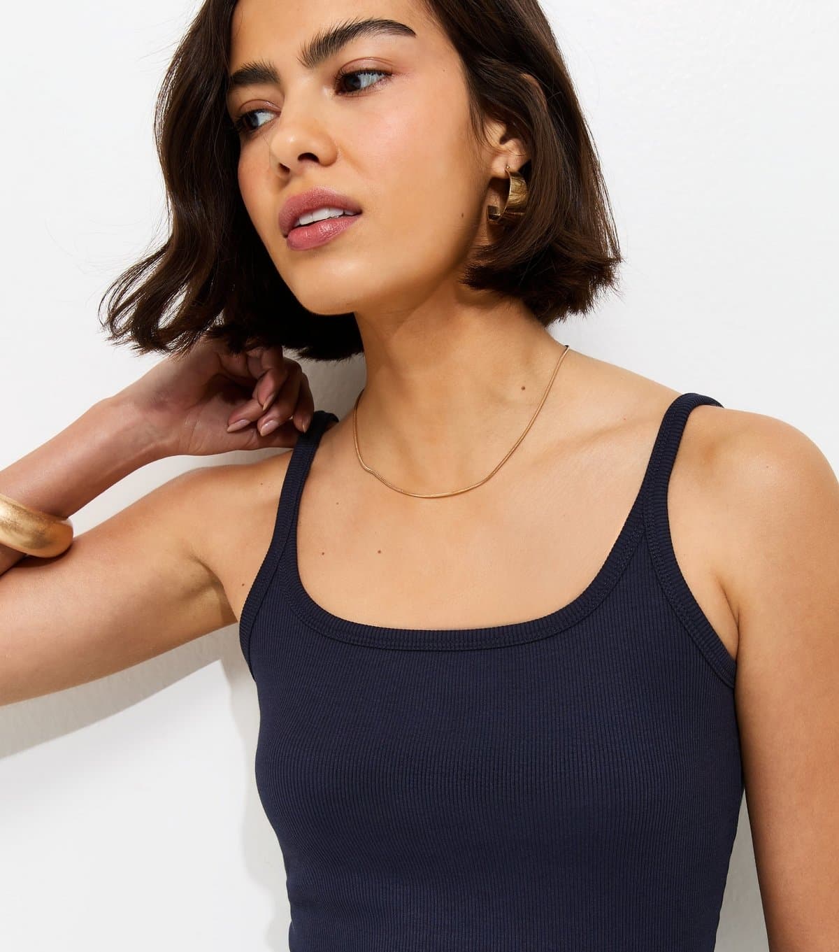 New Look Women's Navy Ribbed Strappy Cami Top New Look