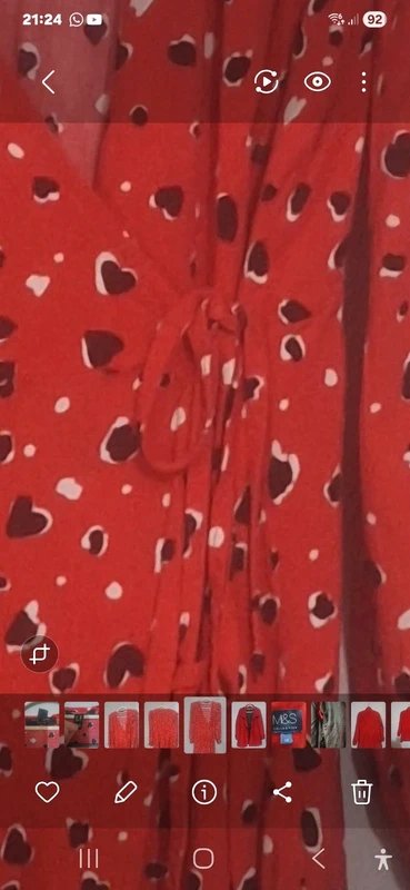 New Look Red Heart Print Mini Dress Size 12 Wrap Style Tie Waist Floaty Romantic - 1