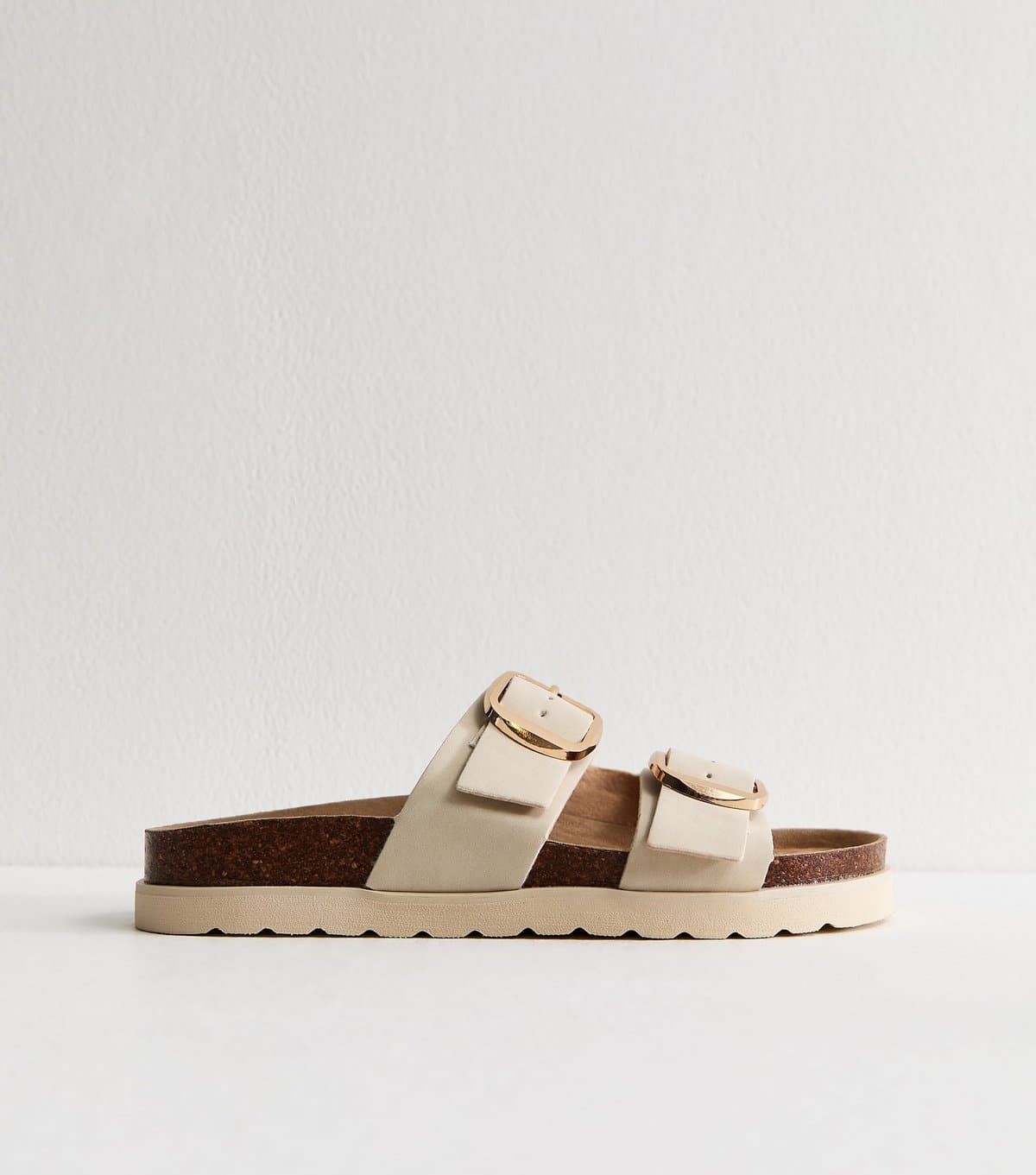 New Look Women's Off White Cork Sole Double Strap Mule Sandals Vegan New Look
