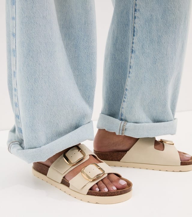 New Look Women's Off White Cork Sole Double Strap Mule Sandals Vegan New Look - 2