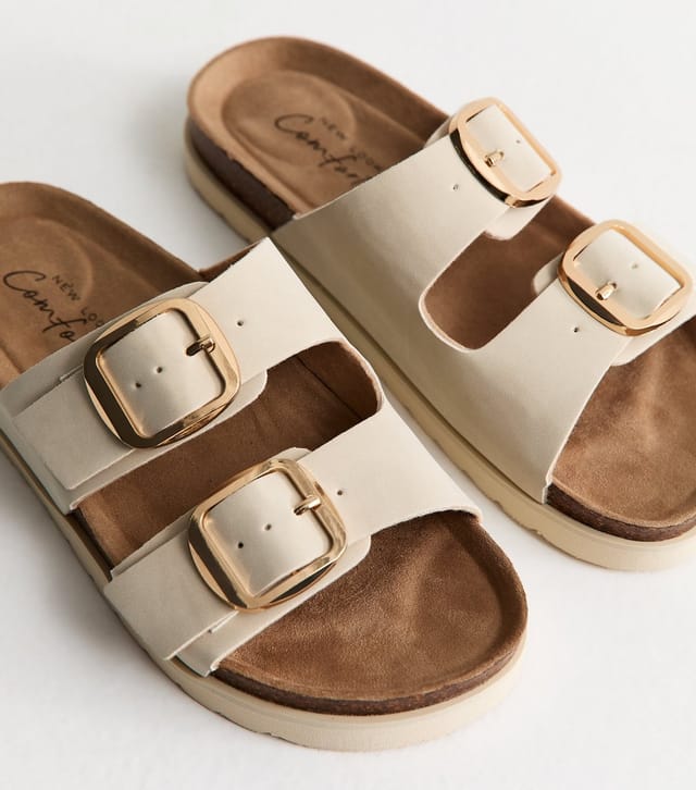 New Look Women's Off White Cork Sole Double Strap Mule Sandals Vegan New Look - 3