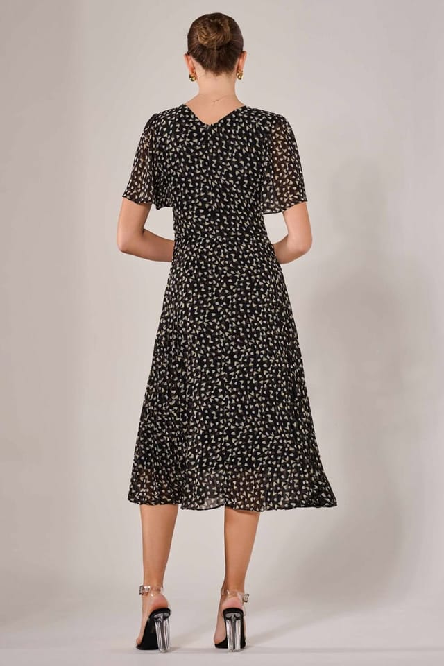 Jolie Moi Jolie Moi Women's Chiffon Pleated Wrap Midaxi Dress in Jet Black - 2