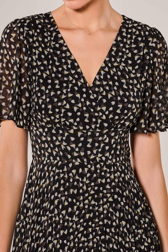 Jolie Moi Jolie Moi Women's Chiffon Pleated Wrap Midaxi Dress in Jet Black - 3