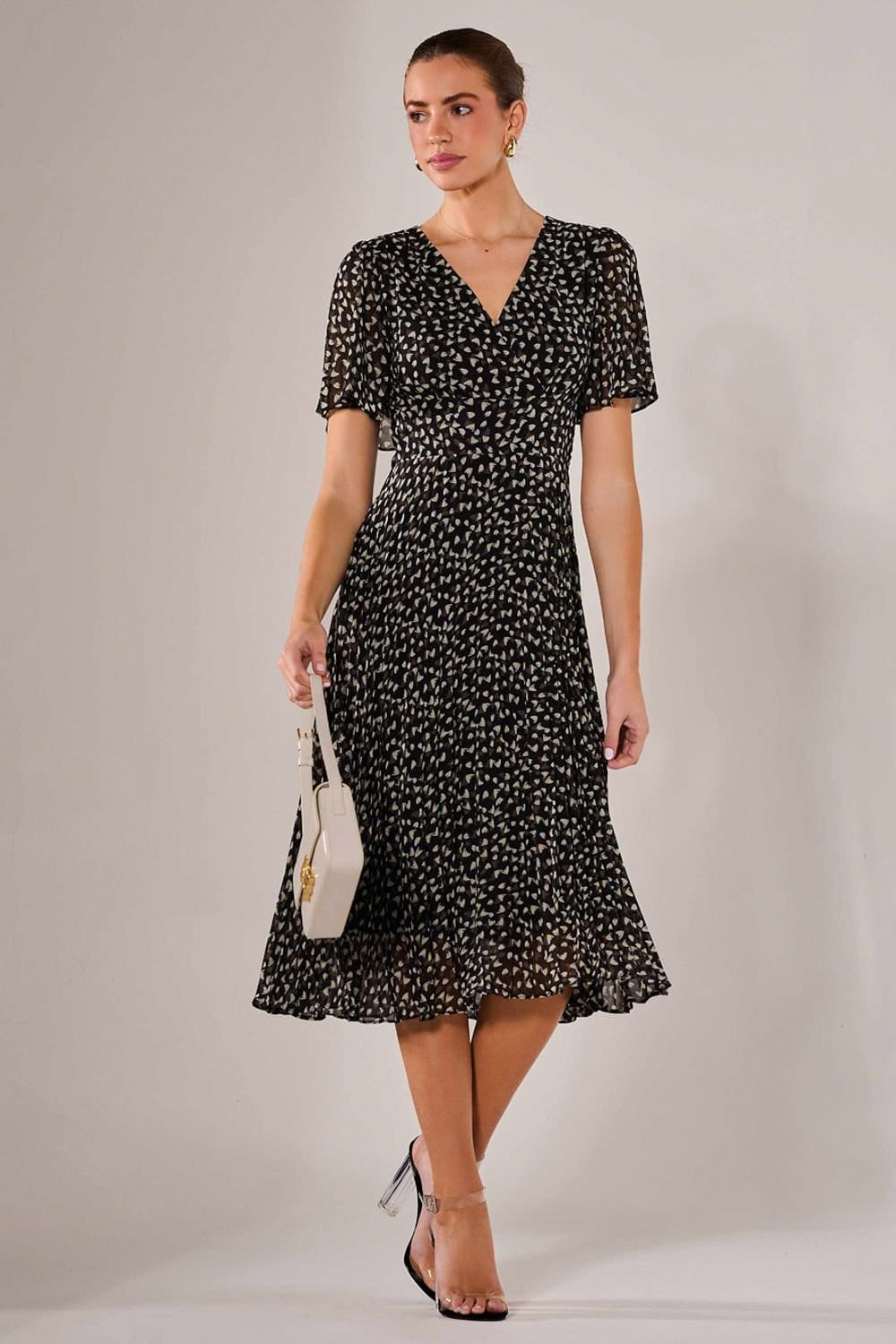 Jolie Moi Jolie Moi Women's Chiffon Pleated Wrap Midaxi Dress in Jet Black - 4