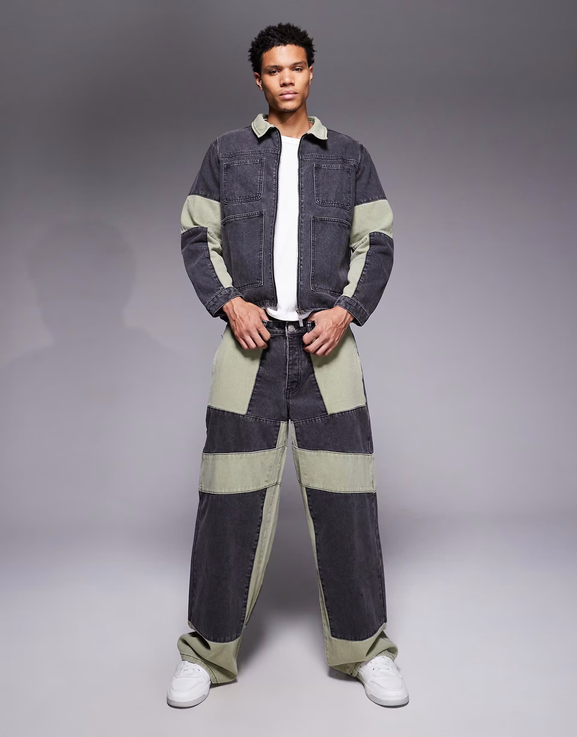 ASOS Liquor N Poker baggy fit biker panel jeans co-ord in multi