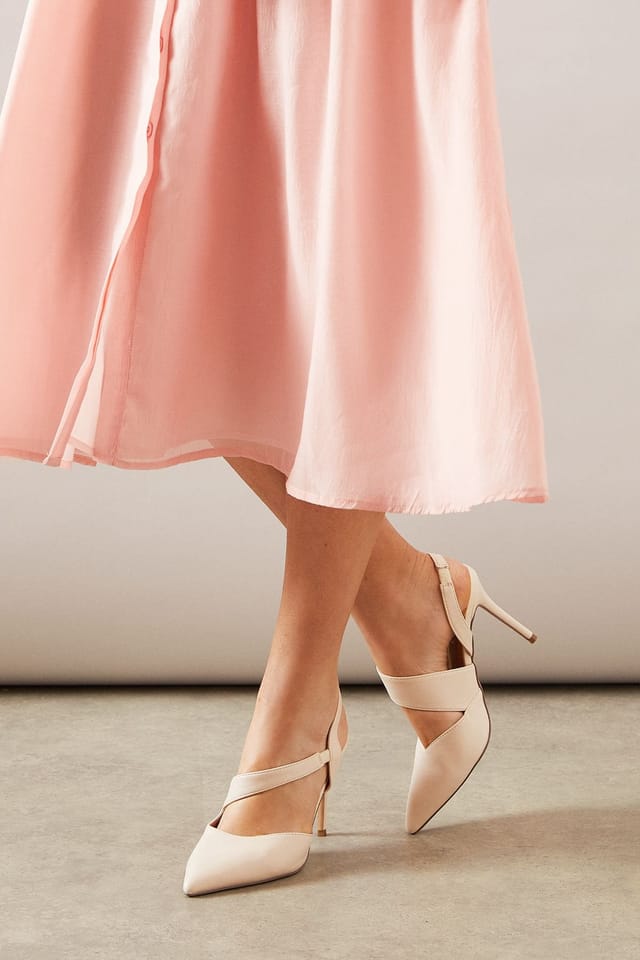 Wallis Wallis Women's Evie Asymmetric Pointed Stiletto High Heel Court Shoes in Bone - 2