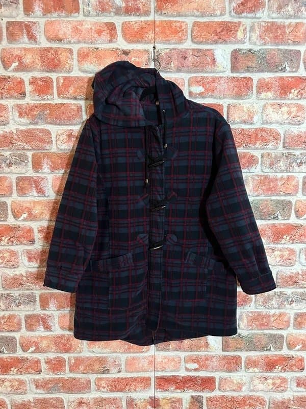 Cotton Traders Navy Checked Duffle Fleece Coat