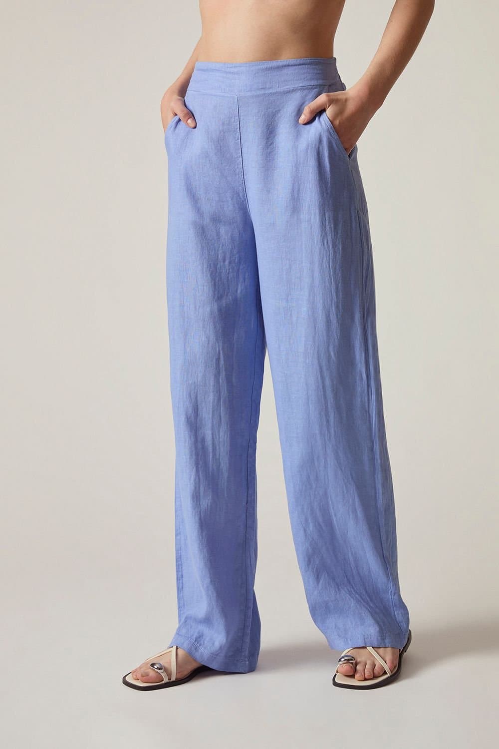 James Lakeland James Lakeland Women's Relaxed Blue Linen Trousers in Light Blue