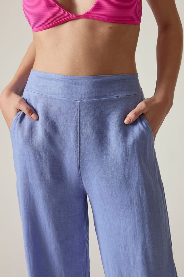 James Lakeland James Lakeland Women's Relaxed Blue Linen Trousers in Light Blue - 3