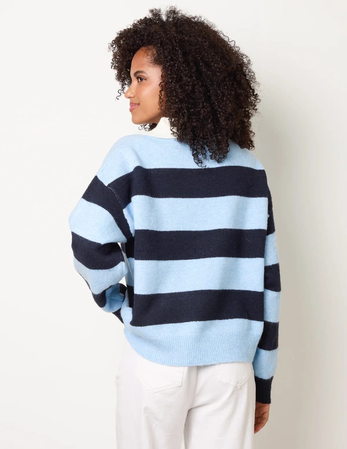 Blue Vanilla Stripe Knit Polo Jumper - 4
