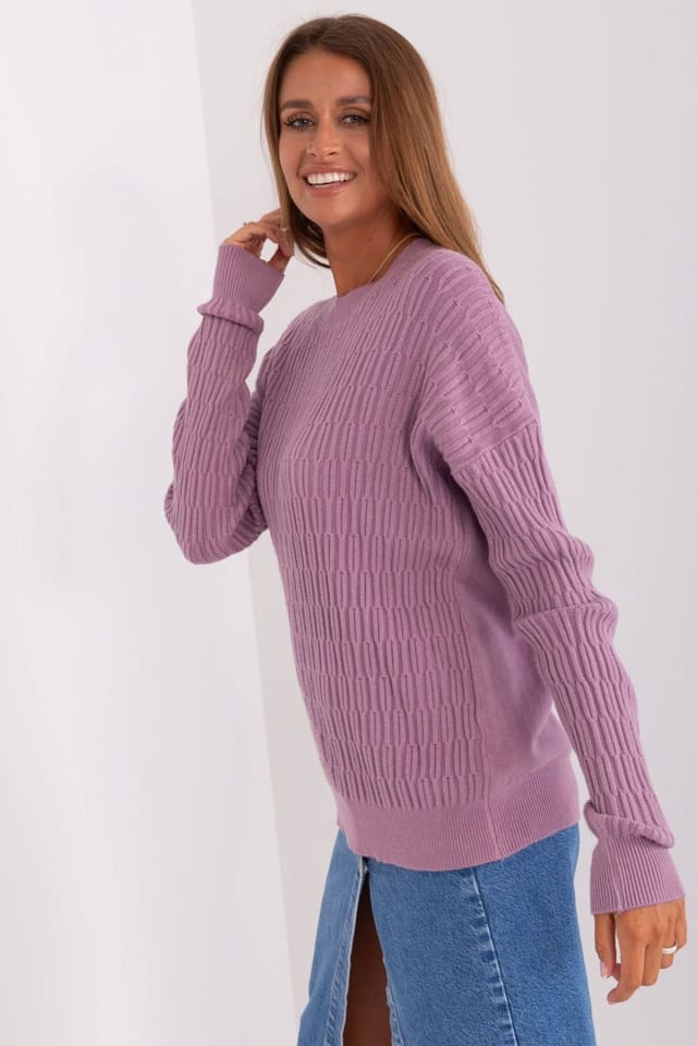 Love Lace Love Lace Women's Variegated Texture Round Neck Sweater Style 185719 in Violet - 2