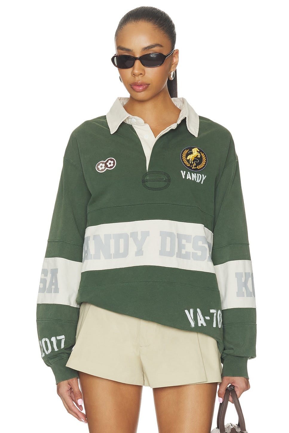 Revolve Green Washed Long Sleeve Rugby Shirt