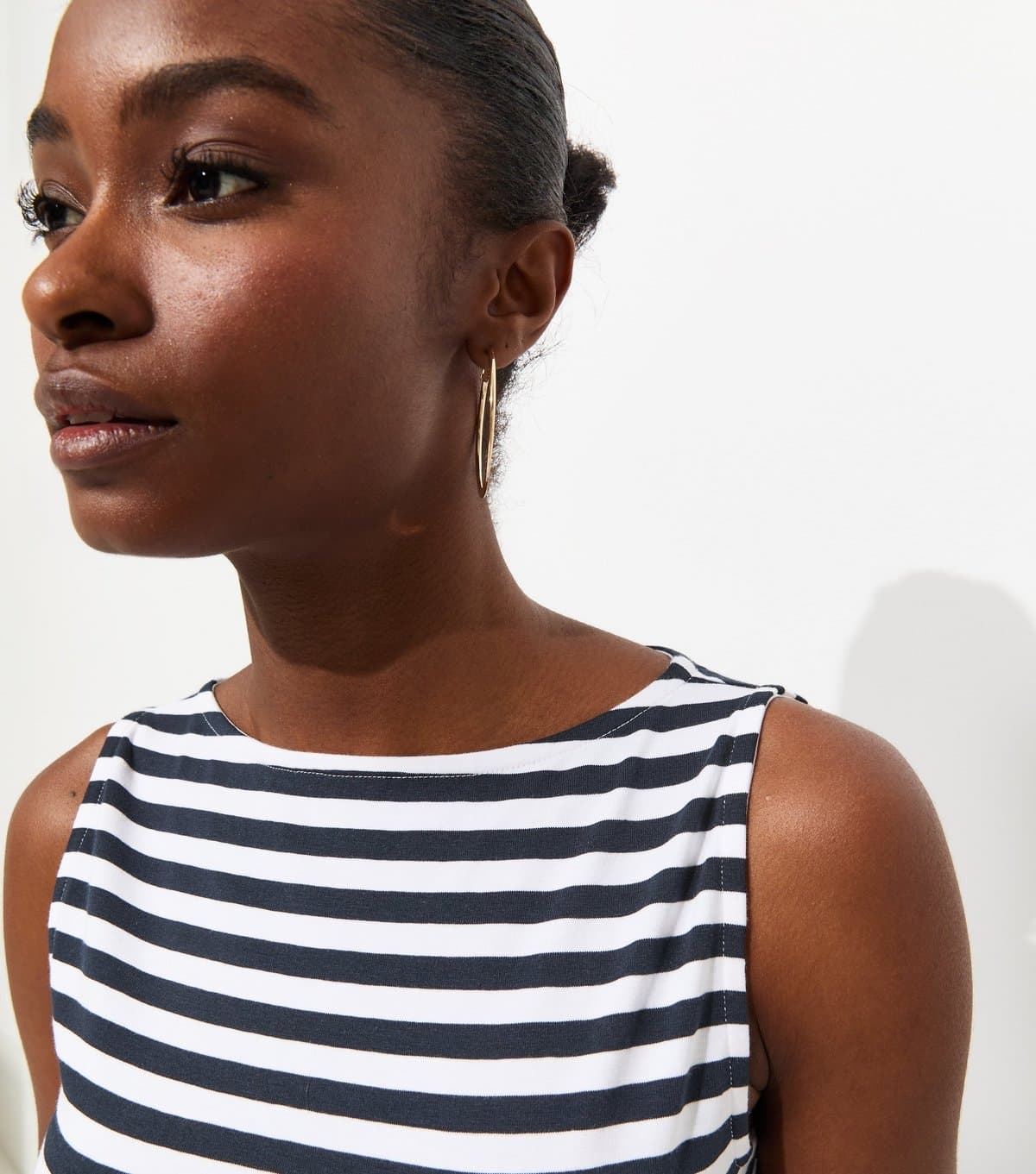 New Look Women's Dark Blue Striped Slash Neck Top New Look