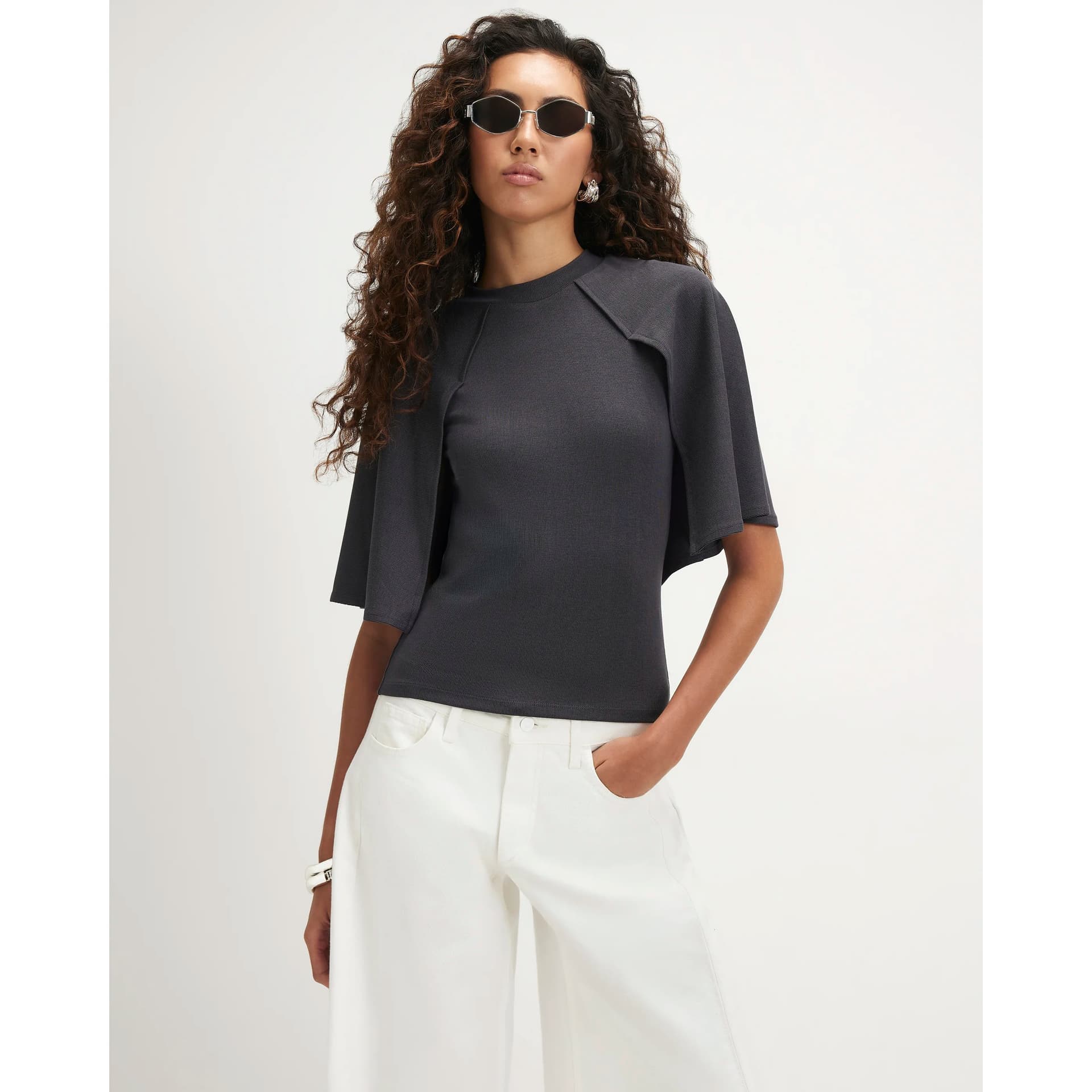 River Island River Island Womens Grey Cape Soft Touch T-Shirt