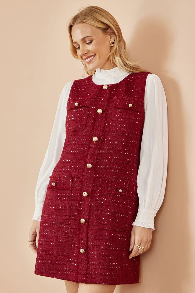 Yumi Yumi Women's Burgundy Boucle Tunic Dress - 3