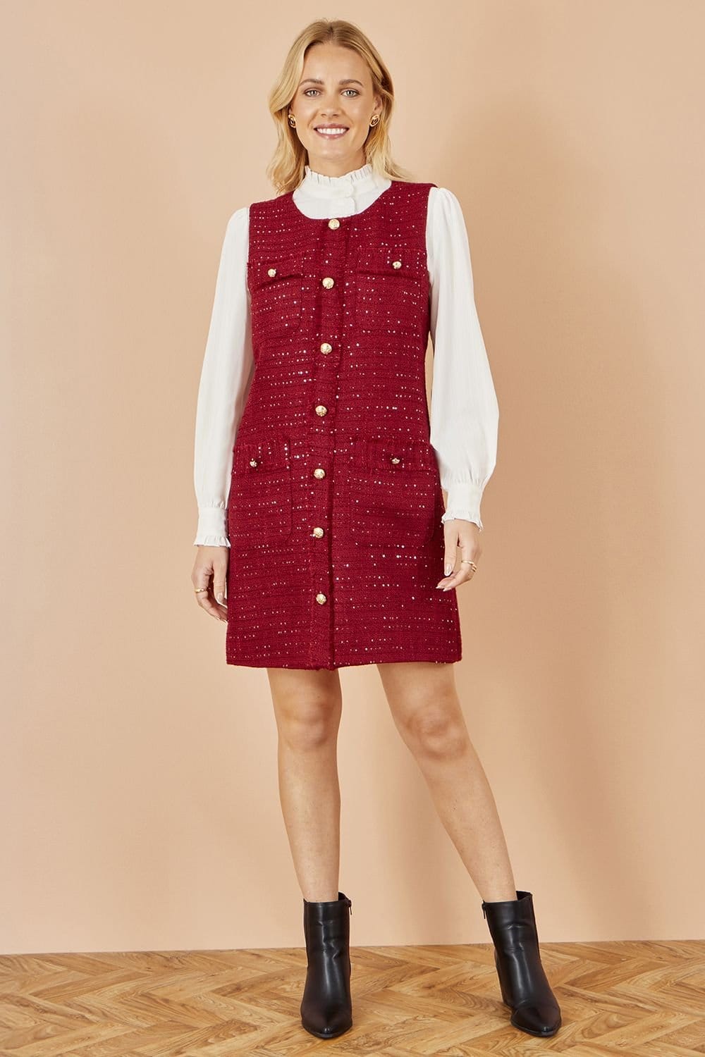 Yumi Yumi Women's Burgundy Boucle Tunic Dress - 4