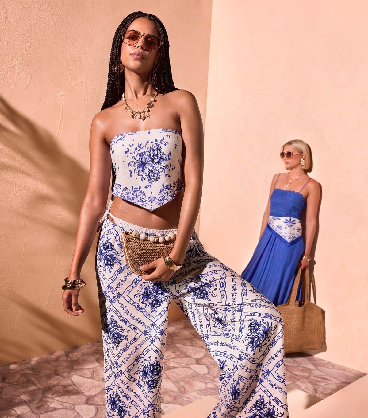 New Look Women's White Tile Pattern Beach Wide Leg Trousers New Look - 1