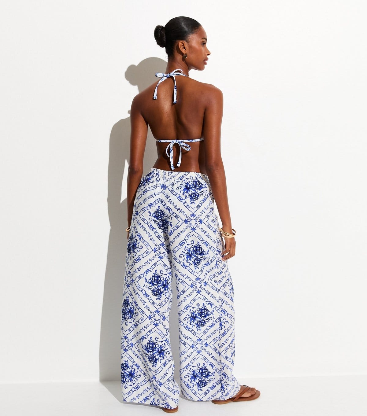 New Look Women's White Tile Pattern Beach Wide Leg Trousers New Look - 4