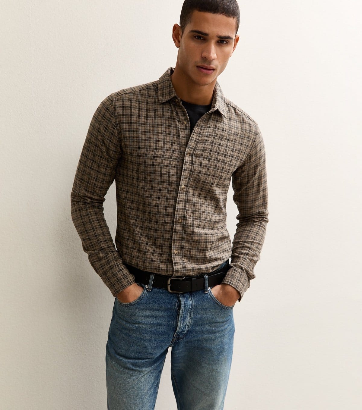 Only & Sons Brown Checked Long Sleeve Shirt