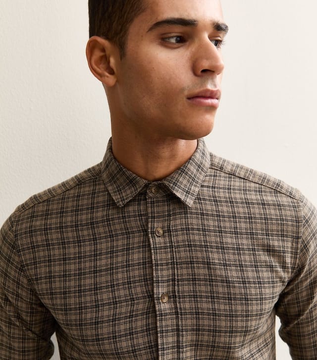 Only and Sons Men's Brown Regular Long Sleeve Checked Shirt Only and Sons New Look - 2