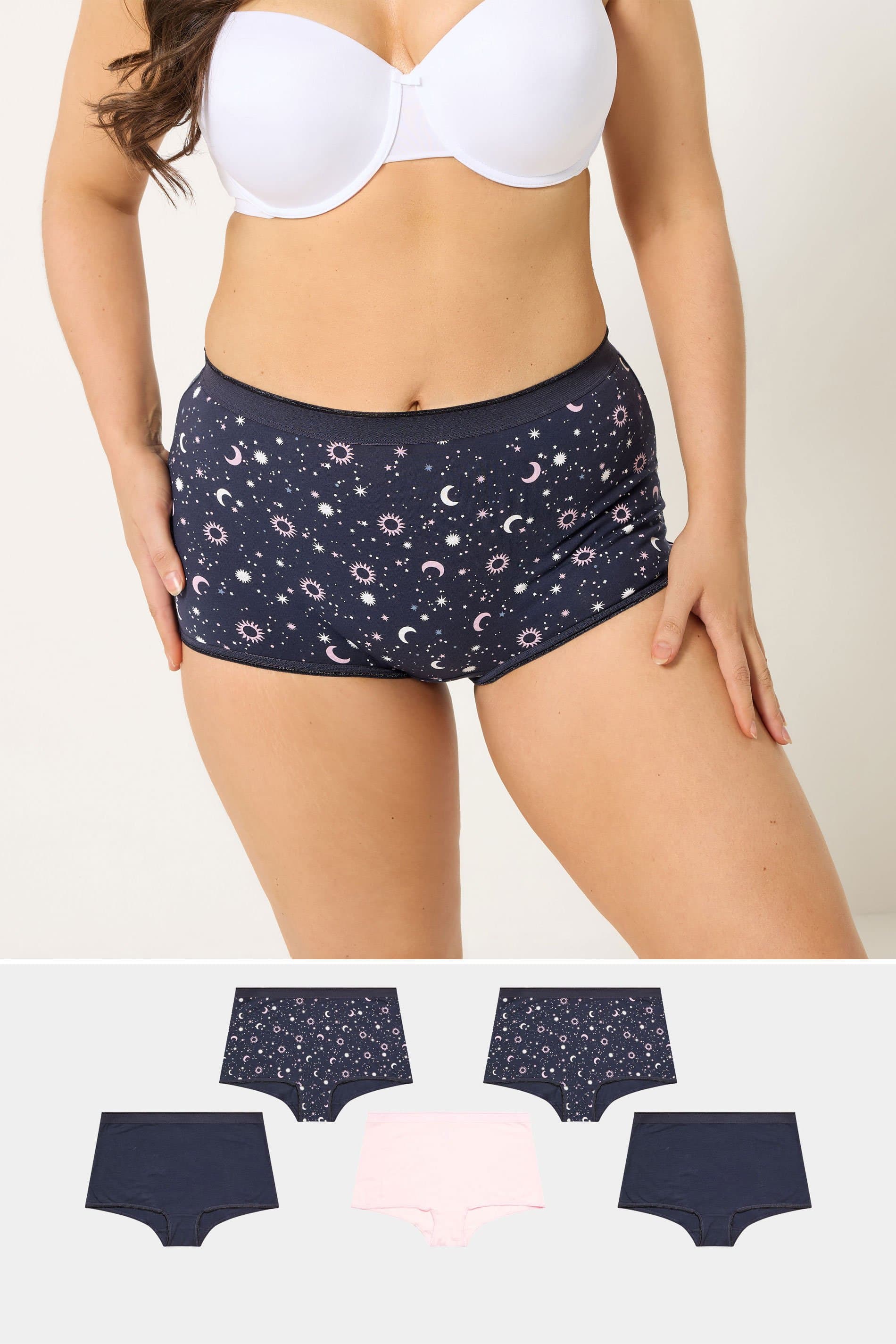 Yours 5 Pack Plus Size Navy Blue Celestial Print Shorts