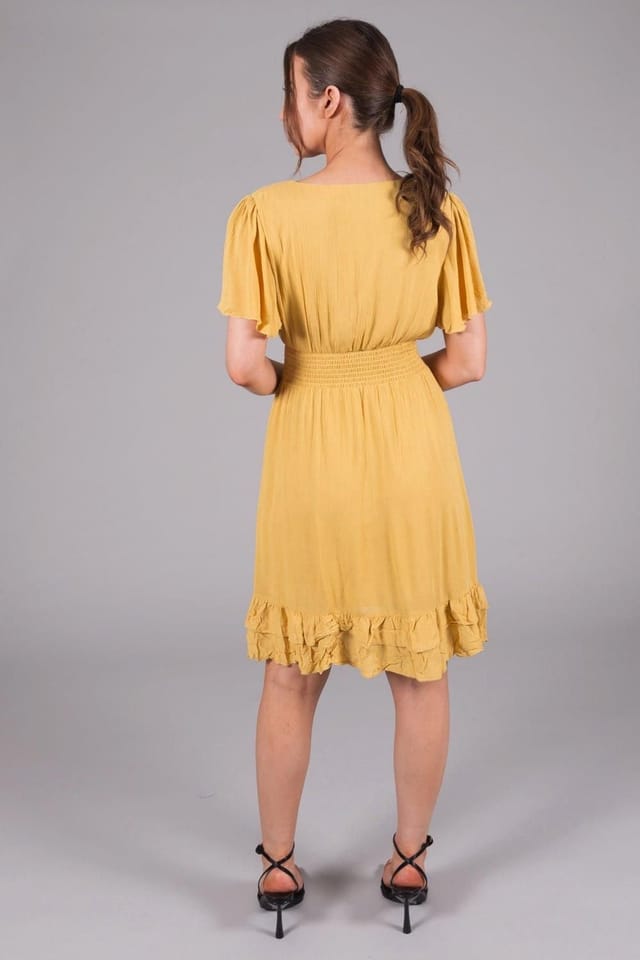 SOLO SOLO Women's Wrap Smock Dress in Mustard - 2