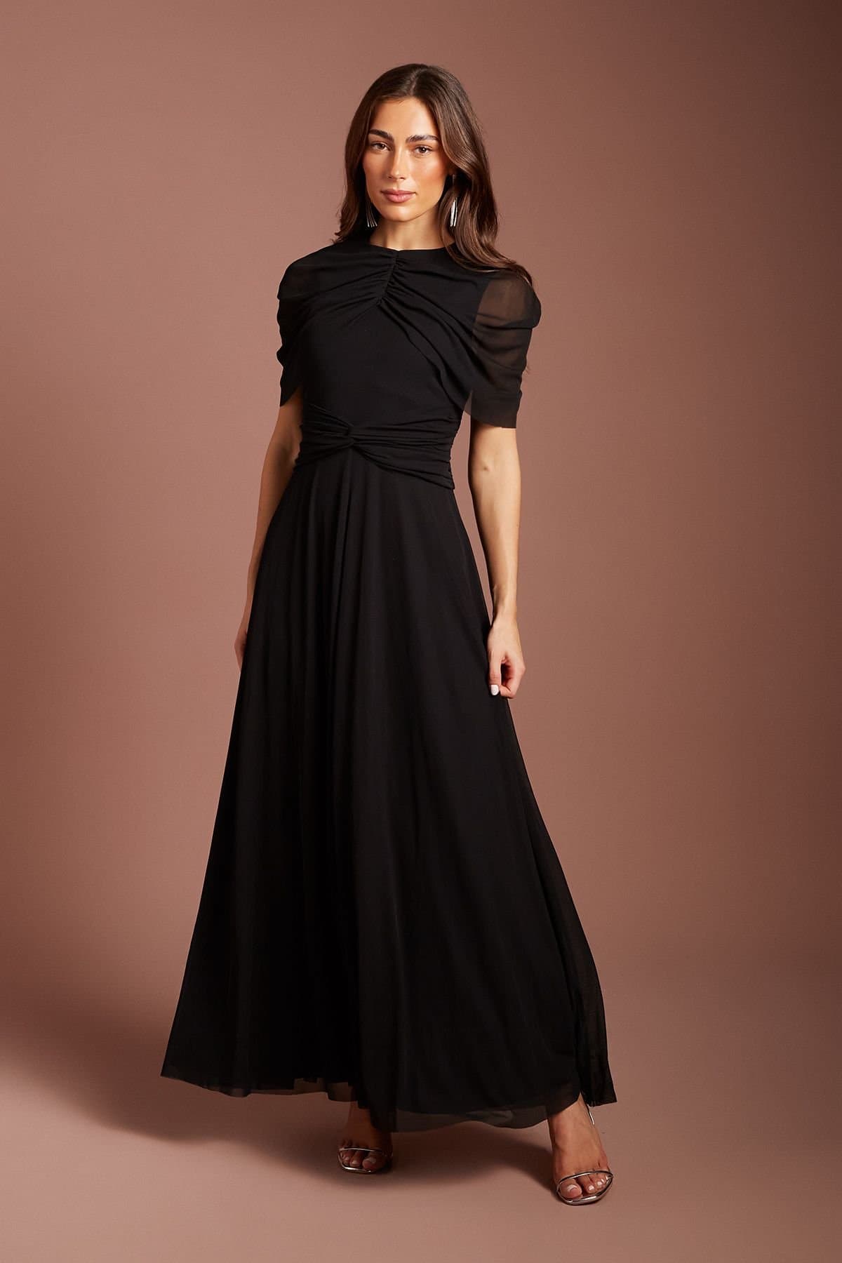 Coast Coast Women's Stretch Mesh Twist Detail Midi Dress in Black