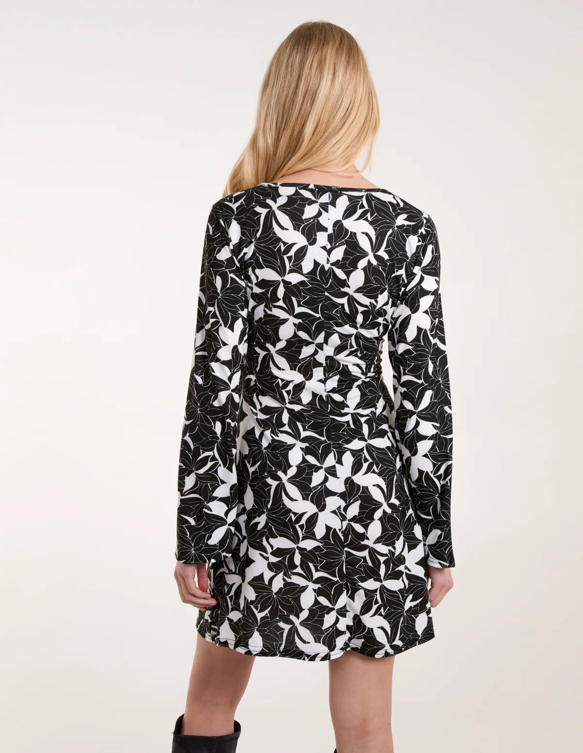 Blue Vanilla V Neck Long Sleeve Print Dress - 4
