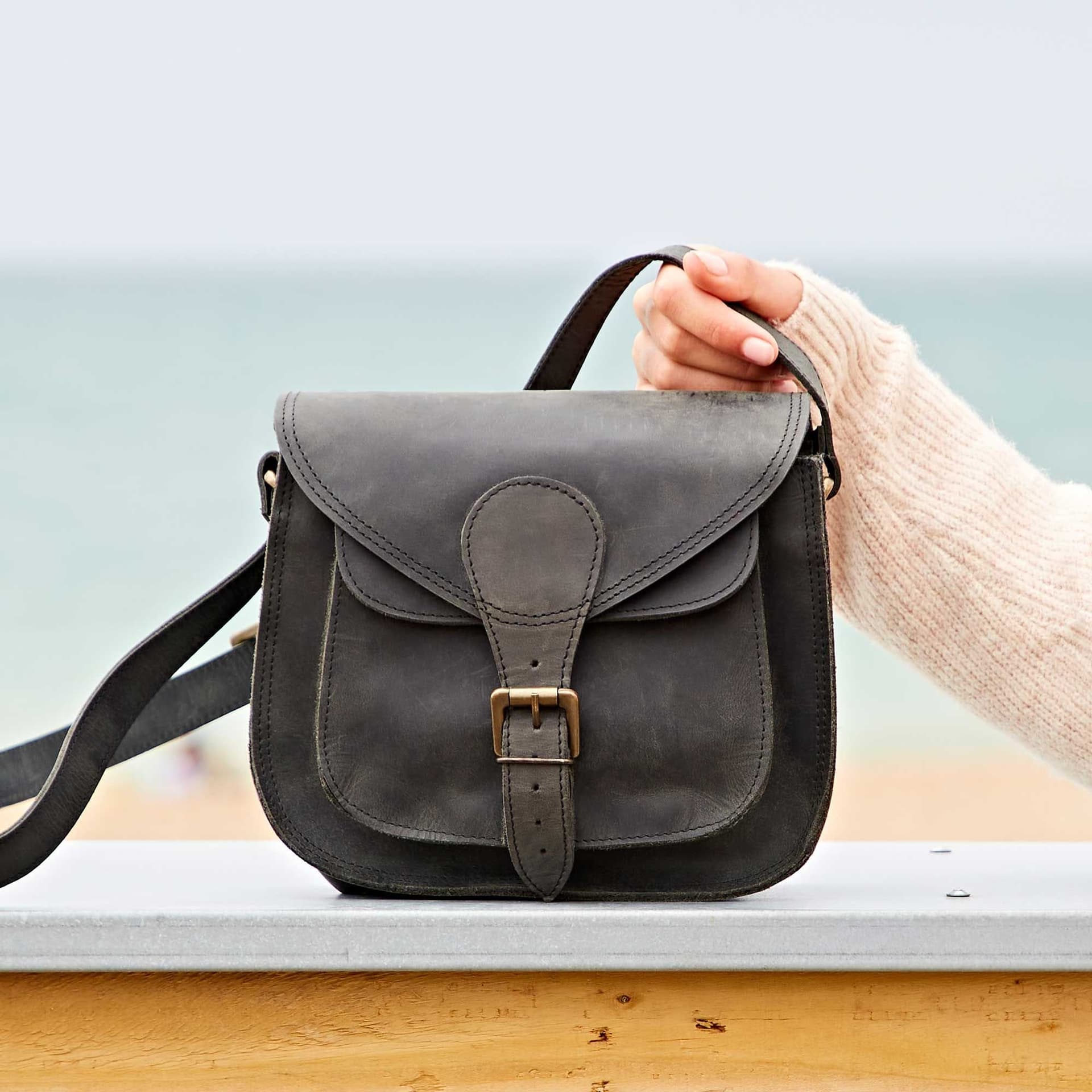 Paper High Paper High Black Buffalo Leather Curved Saddle Bag