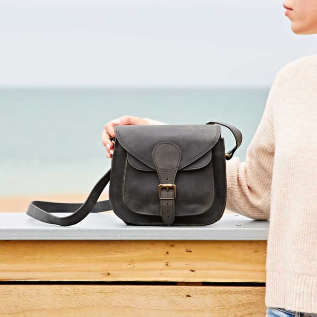 Paper High Paper High Women's Black Buffalo Leather Curved Saddle Bag - 3