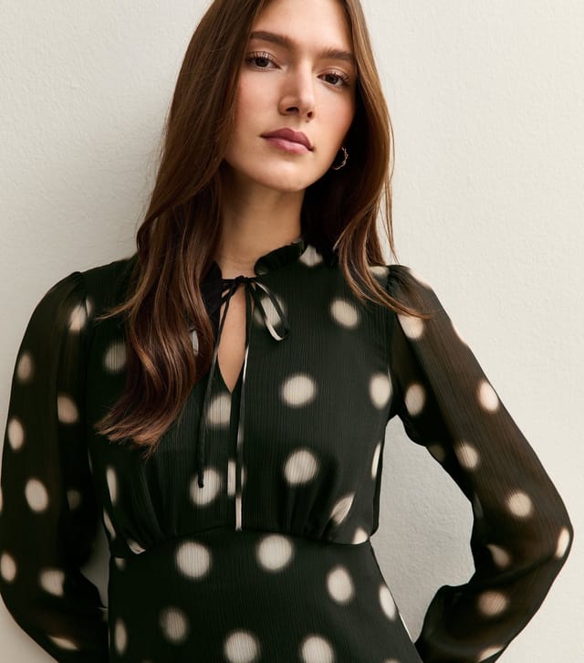 New Look Women's Black Chiffon Polka Dot Mini Dress New Look - 2