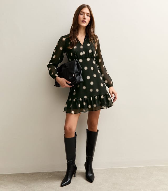 New Look Women's Black Chiffon Polka Dot Mini Dress New Look - 3