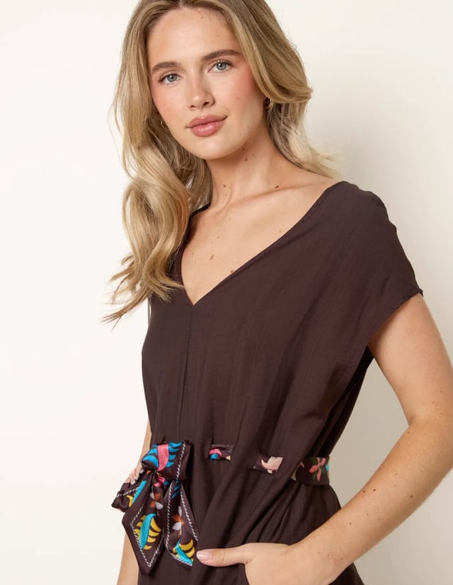Blue Vanilla Belted Tie Drawstring Scarf Jumpsuit - 3