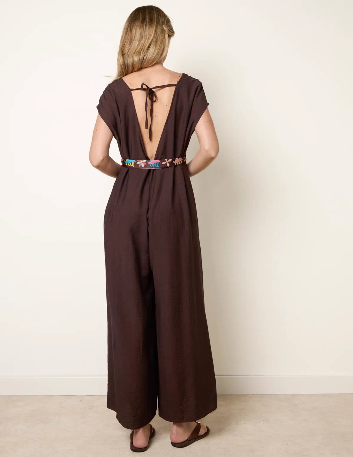 Blue Vanilla Belted Tie Drawstring Scarf Jumpsuit - 4