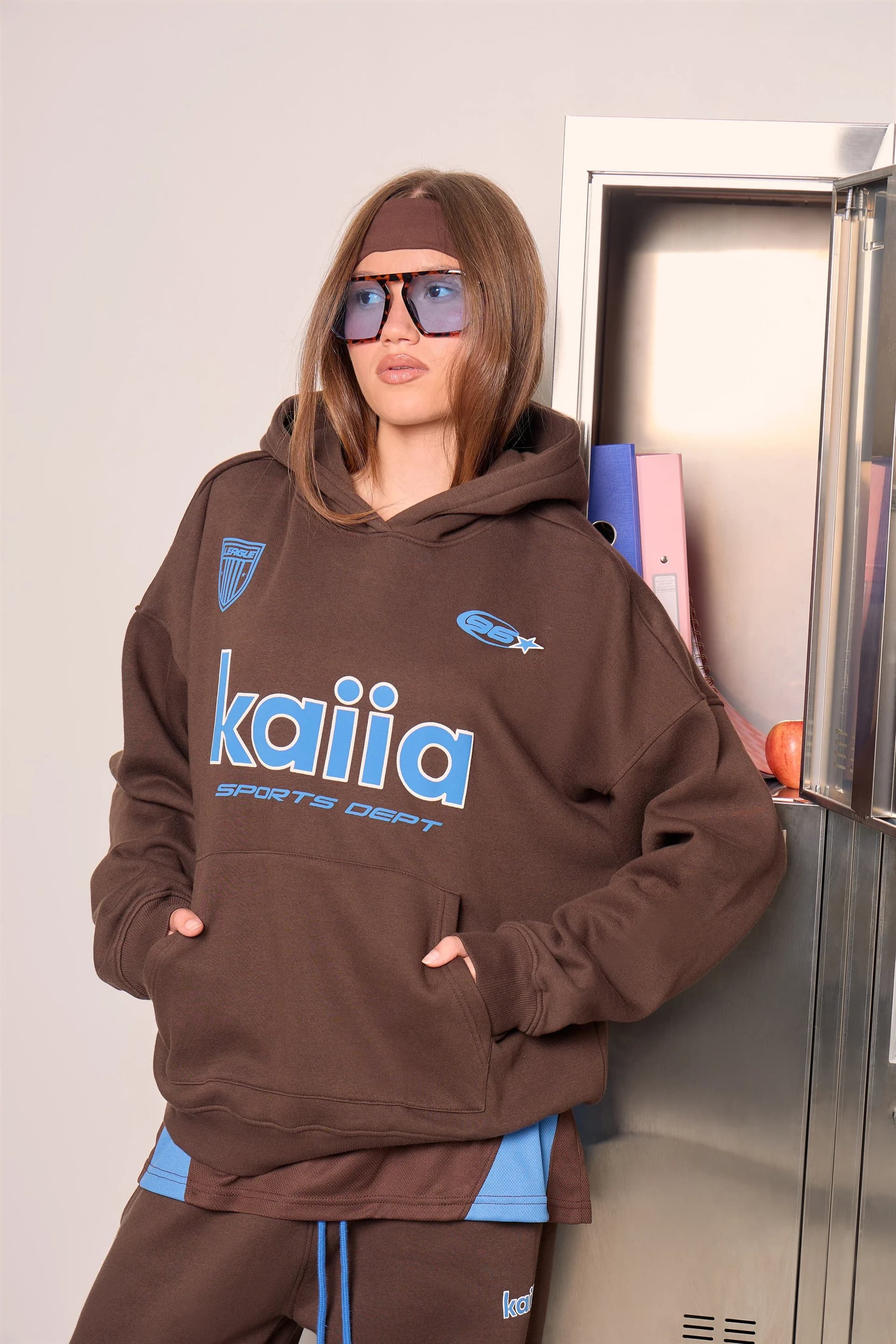 Kaiia Kaiia Athletic Oversized Hoodie Bitter Chocolate & Mid Cobalt