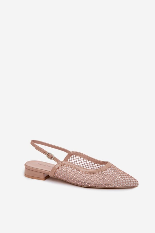 Love Lace Love Lace Women's Mesh Ballet Flats Pointed Toe Buckle Comfort Zirconia in Beige - 2
