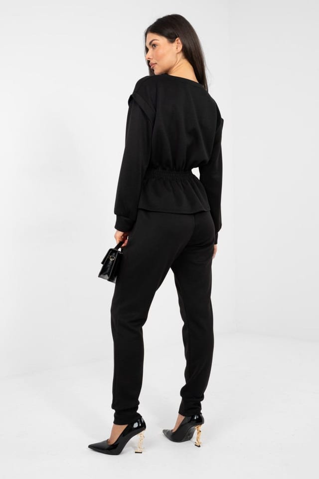 Love Lace Love Lace Women's Minimalist Sweatshirt & High Waist Trouser Set in Black - 3