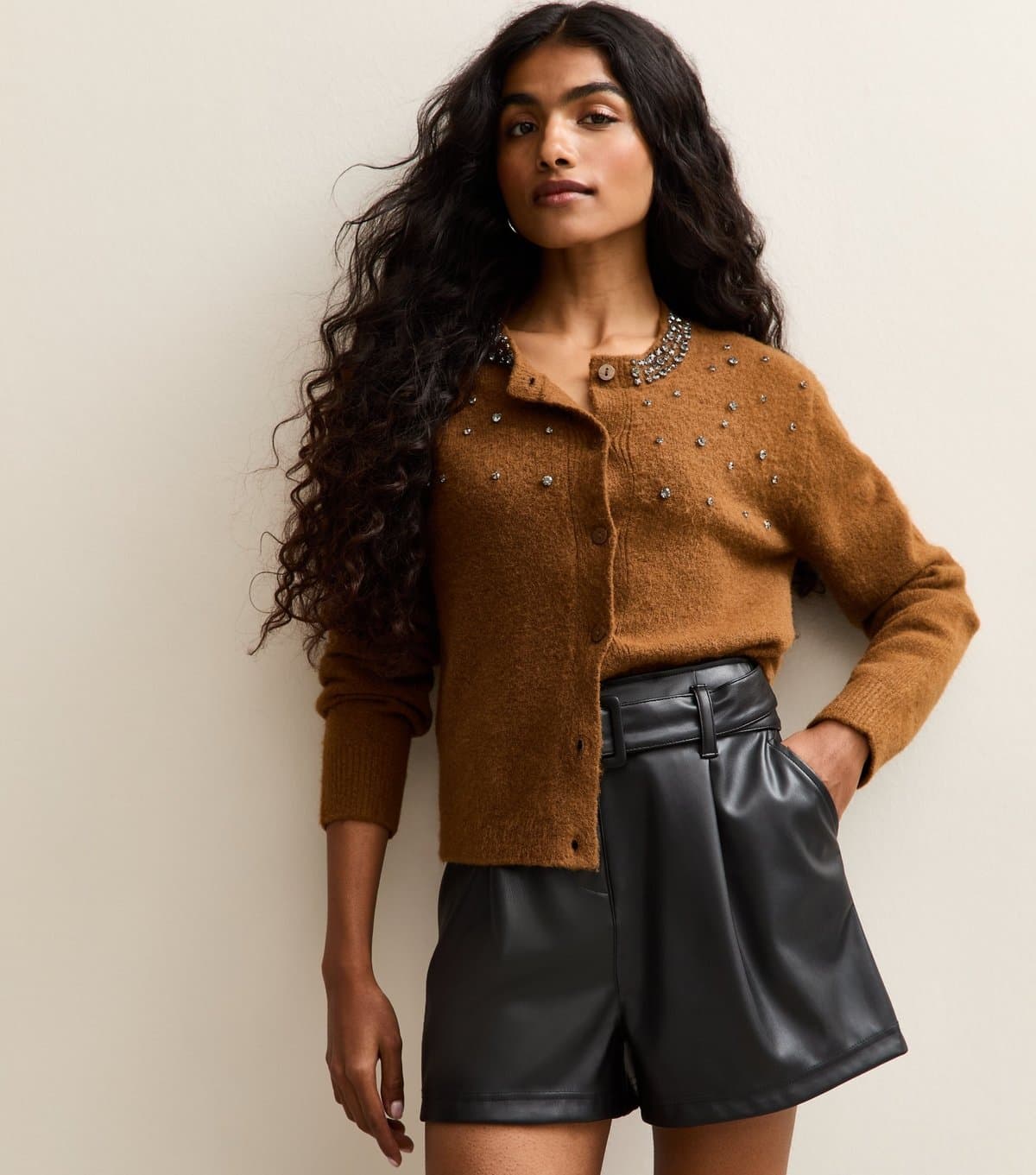 New Look Women's Petite Black Faux Leather Belted Shorts New Look