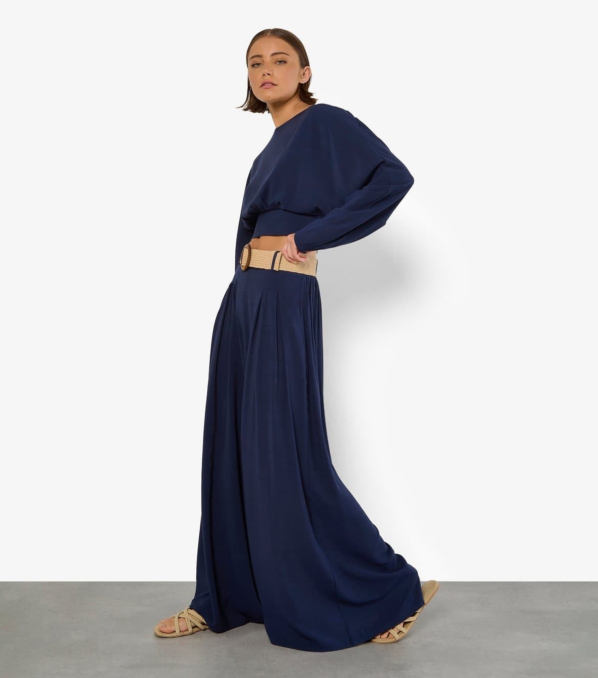 Apricot Women's Navy Belted Palazzo Trousers Apricot New Look