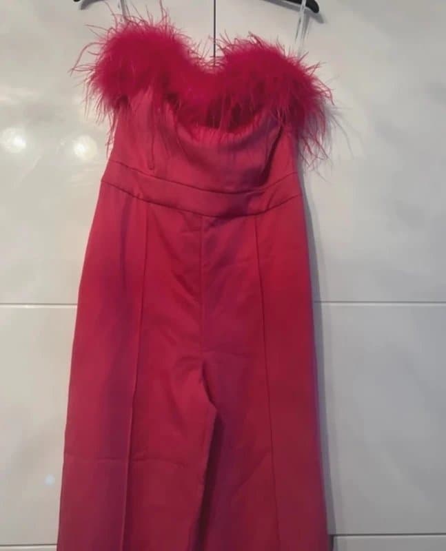 Club L Club London pink feather corset jumpsuit