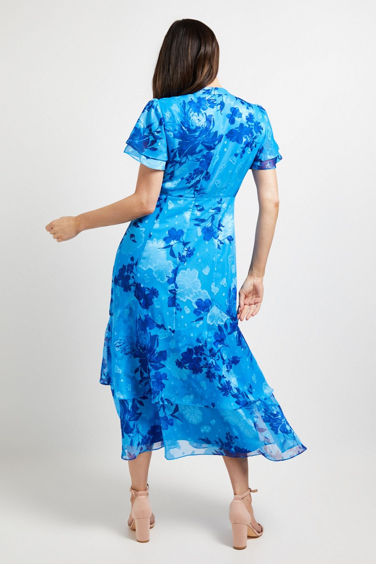 Wallis Wallis Women's Floral Burn Out Ruffle Midi Dress in Blue - 3