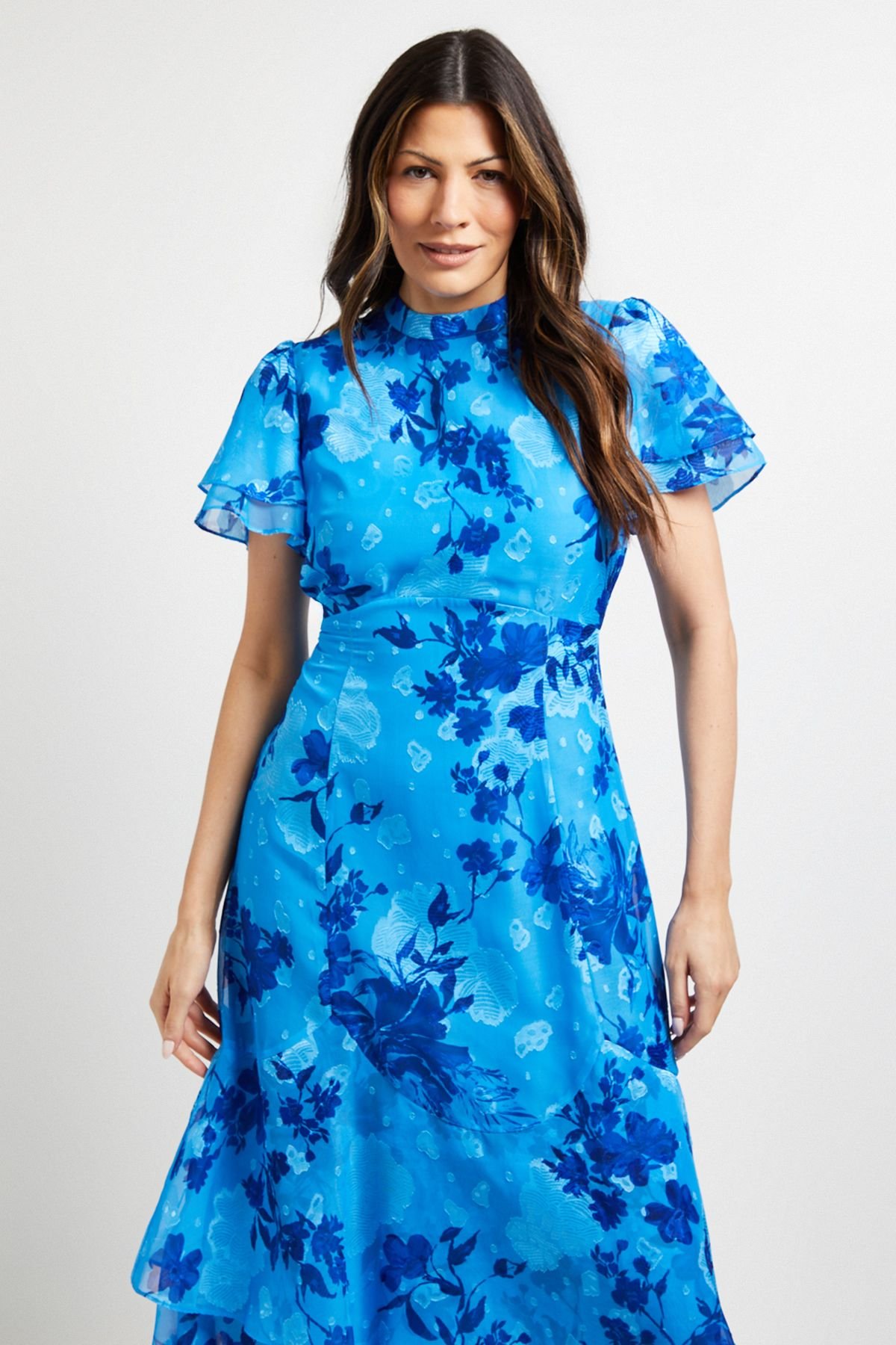 Wallis Wallis Women's Floral Burn Out Ruffle Midi Dress in Blue - 4
