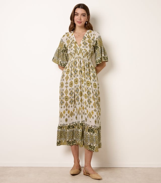 Blue Vanilla Women's Bright Green  Border Print Midi Dress Blue Vanilla New Look - 2