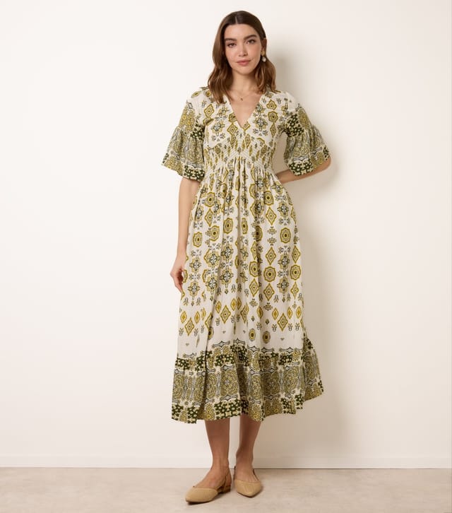 Blue Vanilla Women's Bright Green  Border Print Midi Dress Blue Vanilla New Look - 3