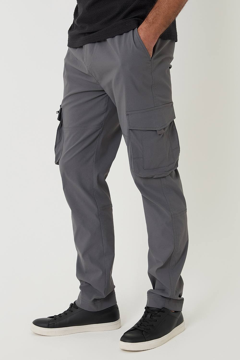 Threadbare Threadbare Men's Slim Fit Stretch Cargo Trousers in Charcoal - 2