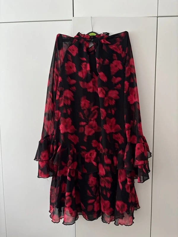 New Look Black and Red Floral Print Dress