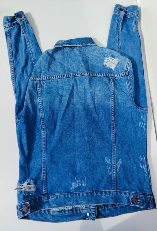 New Look New Look Denim Jacket Blue Distressed Ripped UK 8 EU 36 XS/S Vintage Style