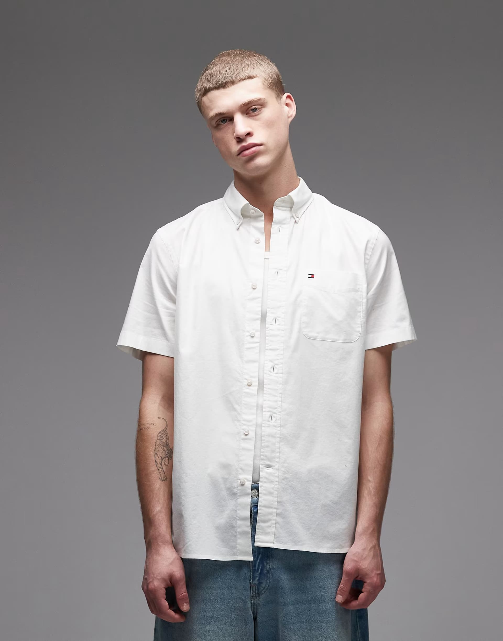 ASOS Tommy Hilfiger light oxford short sleeve shirt in white