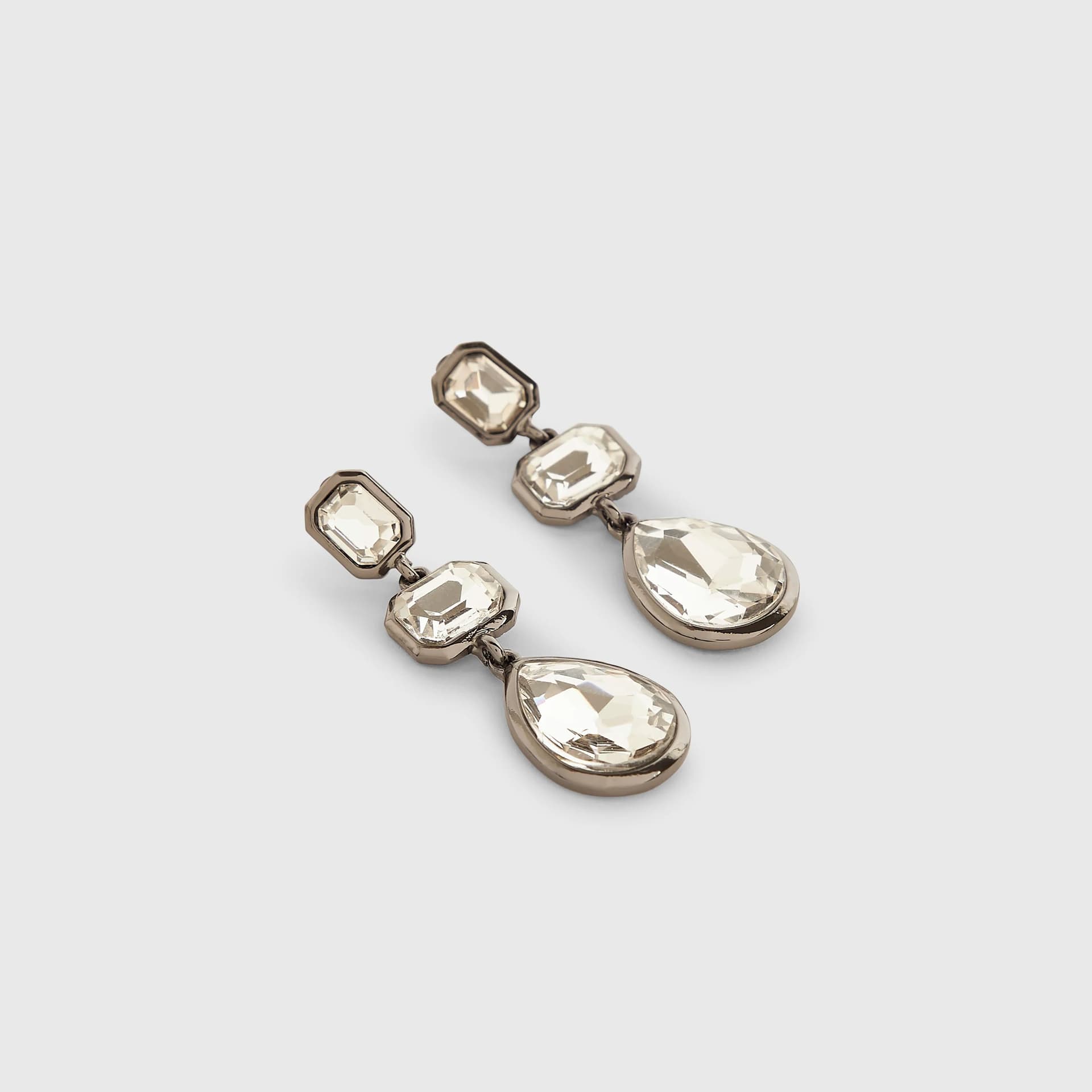 River Island River Island Womens Silver Gunmetal Crystal Drop Earrings