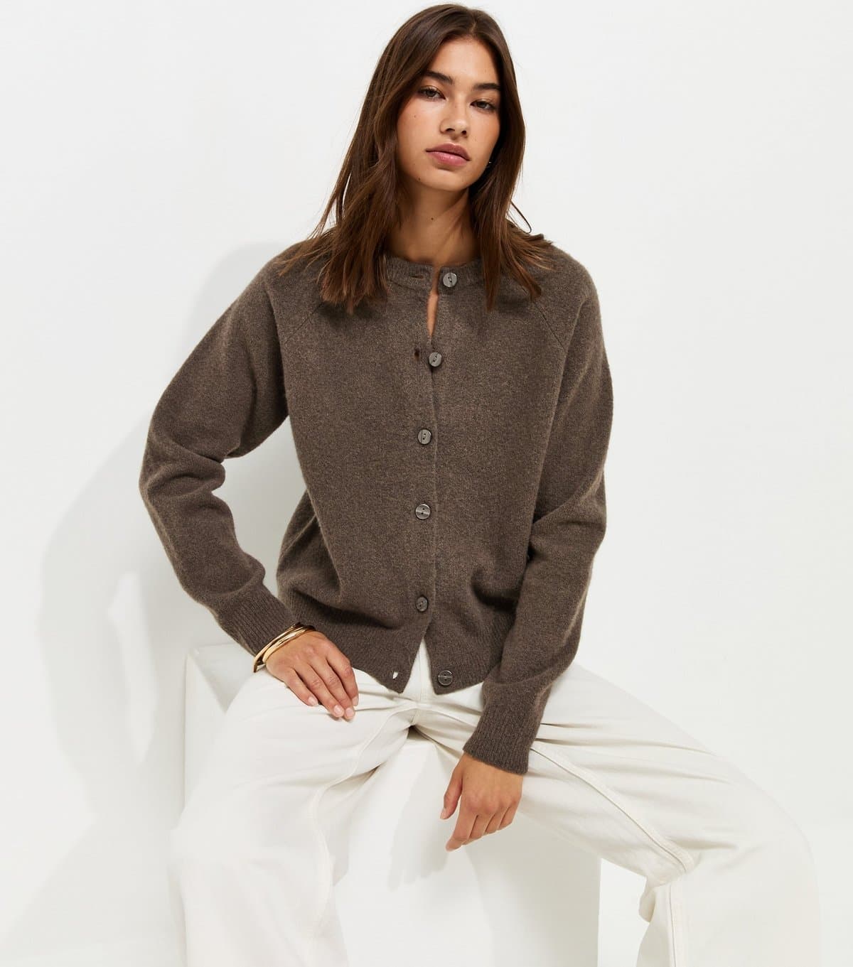 New Look New Look Dark Mink Knitted Meet The Jean Raglan Cardigan